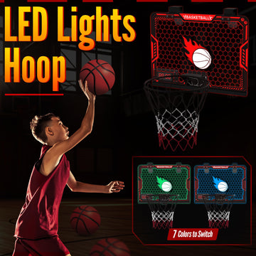 Zizz Indoor Basketball Hoop For Kids: Basketball Gifts For Boys 4-10 Led Light & Scoreboard Over The Door Basketball Hoop Birthd