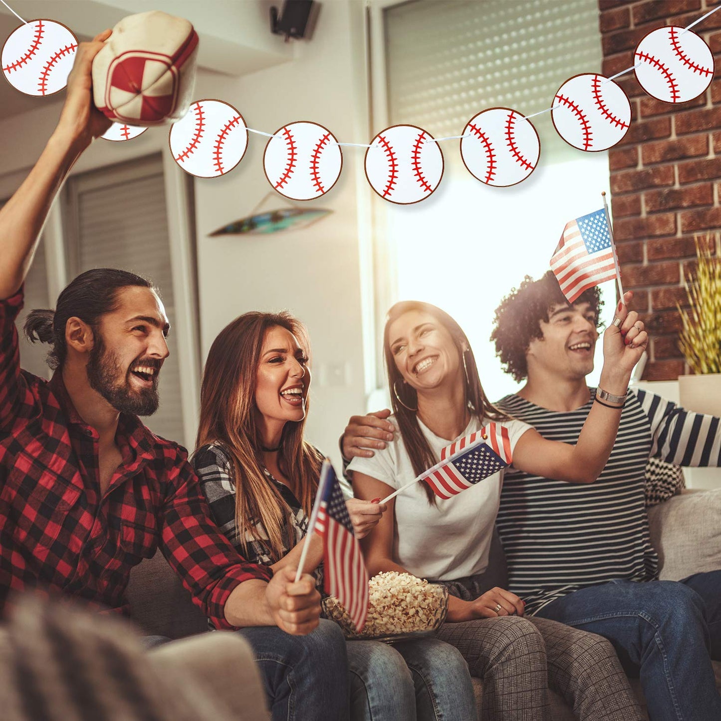 Boao 4 Pieces Baseball Banner Paper Garland Baseball Party Decorations Bunting Decor Sports Birthday Baby Shower Party Supplies