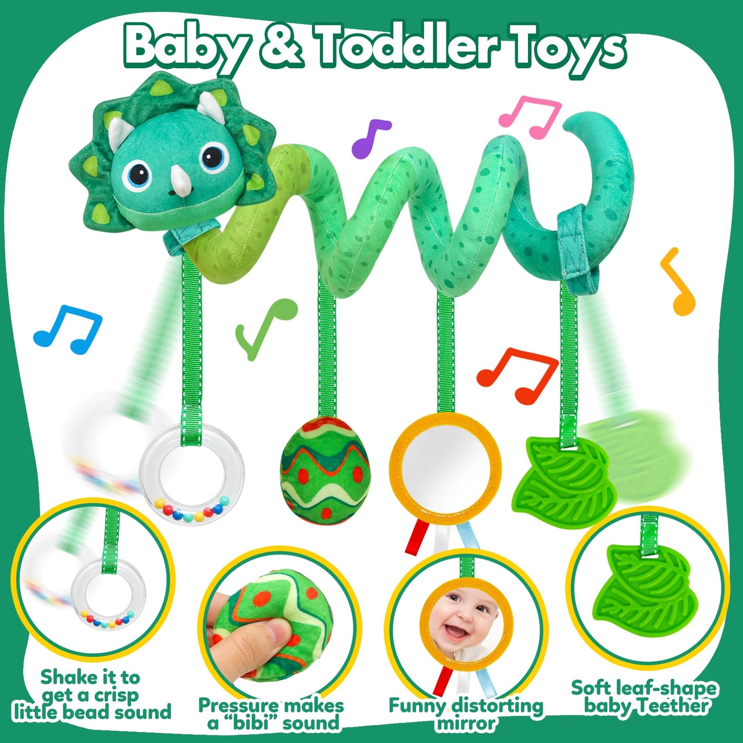 Baby Car Seat Toys Activity Stroller Toy For Boys Girls 0 3 6 9 10 12 Months, Spiral Hanging Plush Toys, Baby Shower Thank You G