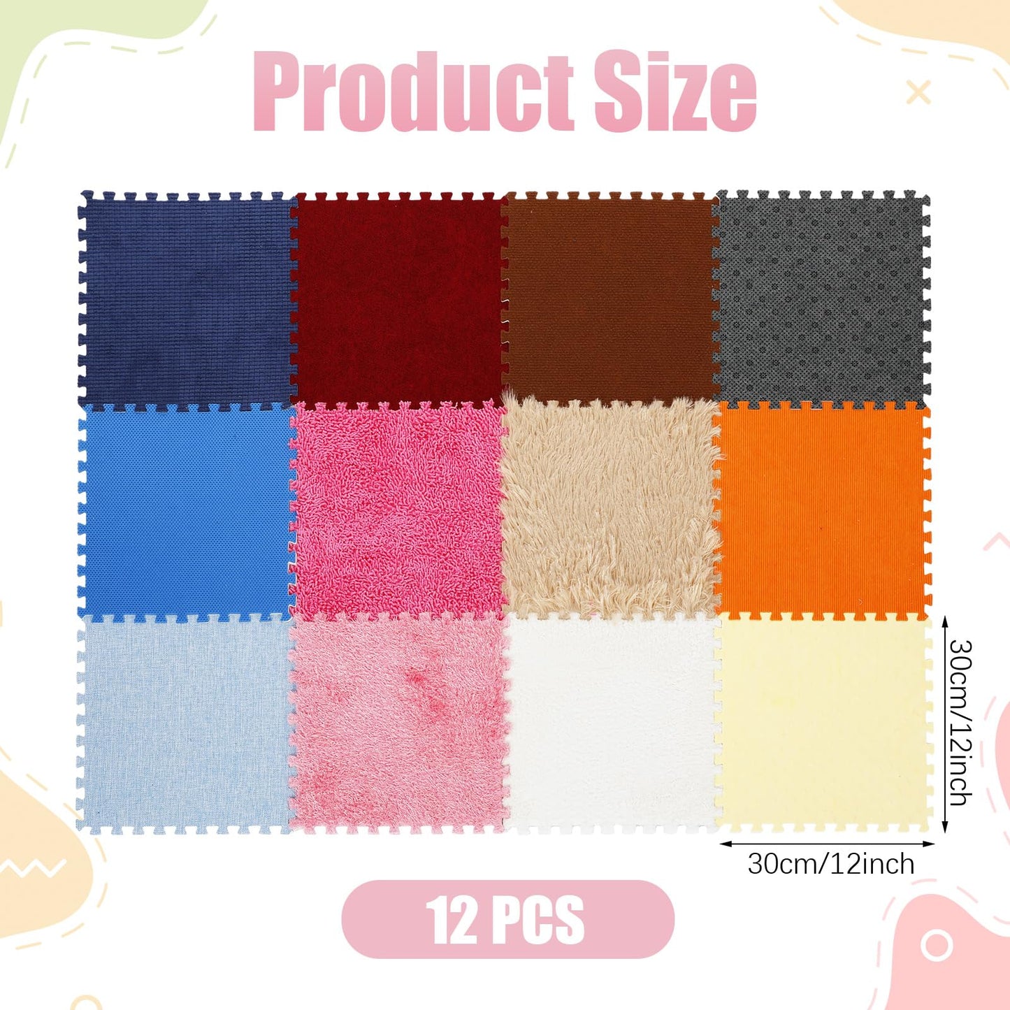 Tinideya 12 Pcs Sensory Floor Tiles For Kids Puzzle Sensory Tiles Interlocking Floor Rug Autistic Children Textured Activity Pla