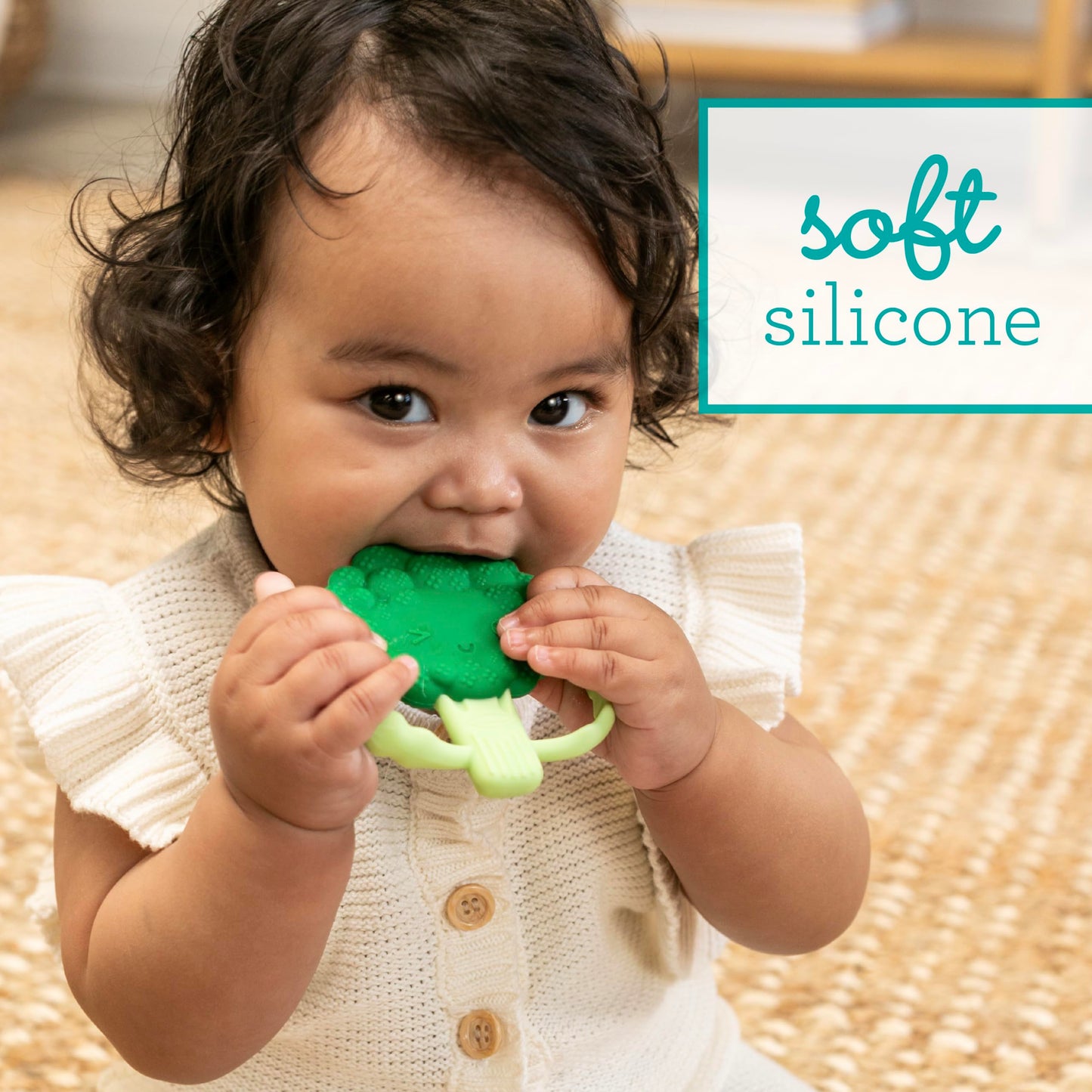 Infantino Lil' Nibbles Textured Silicone Baby Teether - Sensory Exploration And Teething Relief With Easy To Hold Handles, Green