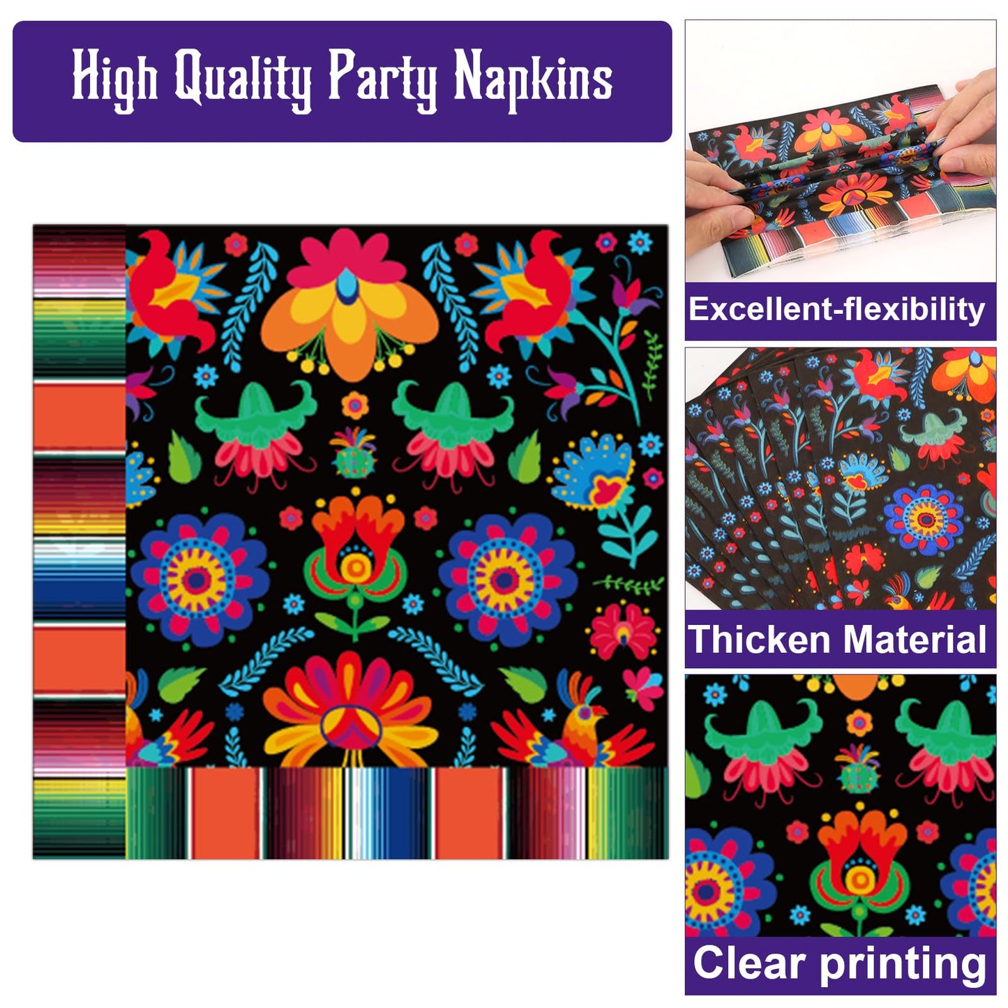 100Pcs Mexican Fiesta Party Plates And Napkins Party Supplies Mexico Tableware Dinnerware Set Party Decorations For Dia De Los M