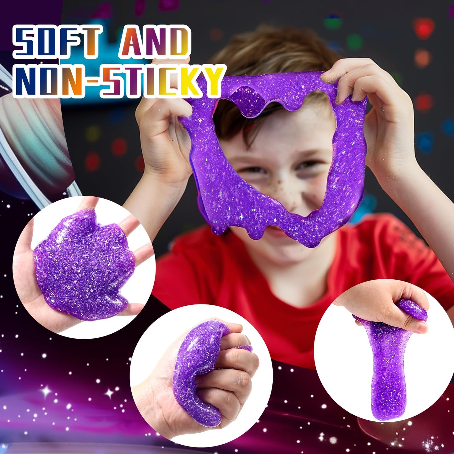 24 Pack Galaxy Star Slime,Party Favor For Kids Girls & Boys,Non Sticky, Stress & Anxiety Relief, Super Soft Sludge Toy