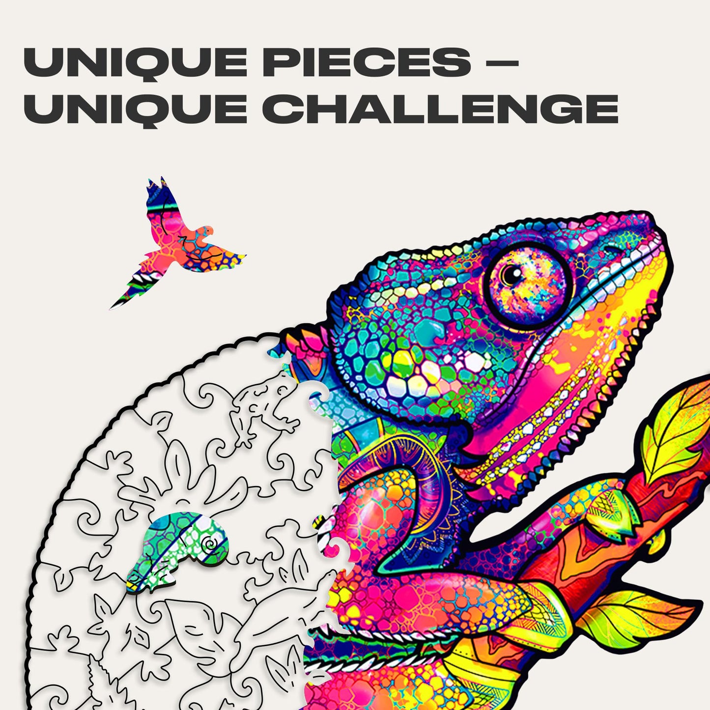 Unidragon Wooden Puzzles For Adults Unique Jigsaw Puzzles - Small Iridescent Chameleon 7.5'X9.5' 107 Pcs Deko With Cut 0.03 Mm Wood Accuracy Animal