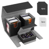 TiMOVO MTG Deck Box Commander Deck Case Fits 200+ Double-Sleeved Cards Magnetic Leather Card Storage Box with 2 Commander Display & 4Dividers & Dice Tray Fit YuGiOh TCG CCG Magic Cards Black+Gray