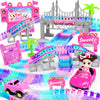 Tracks Car Toys Set For 3 4 5 6 Year Old Girls Kids,201 Pcs Rock Music Theme Flexible Tracks Car Princess Toys Pink Doll Racing