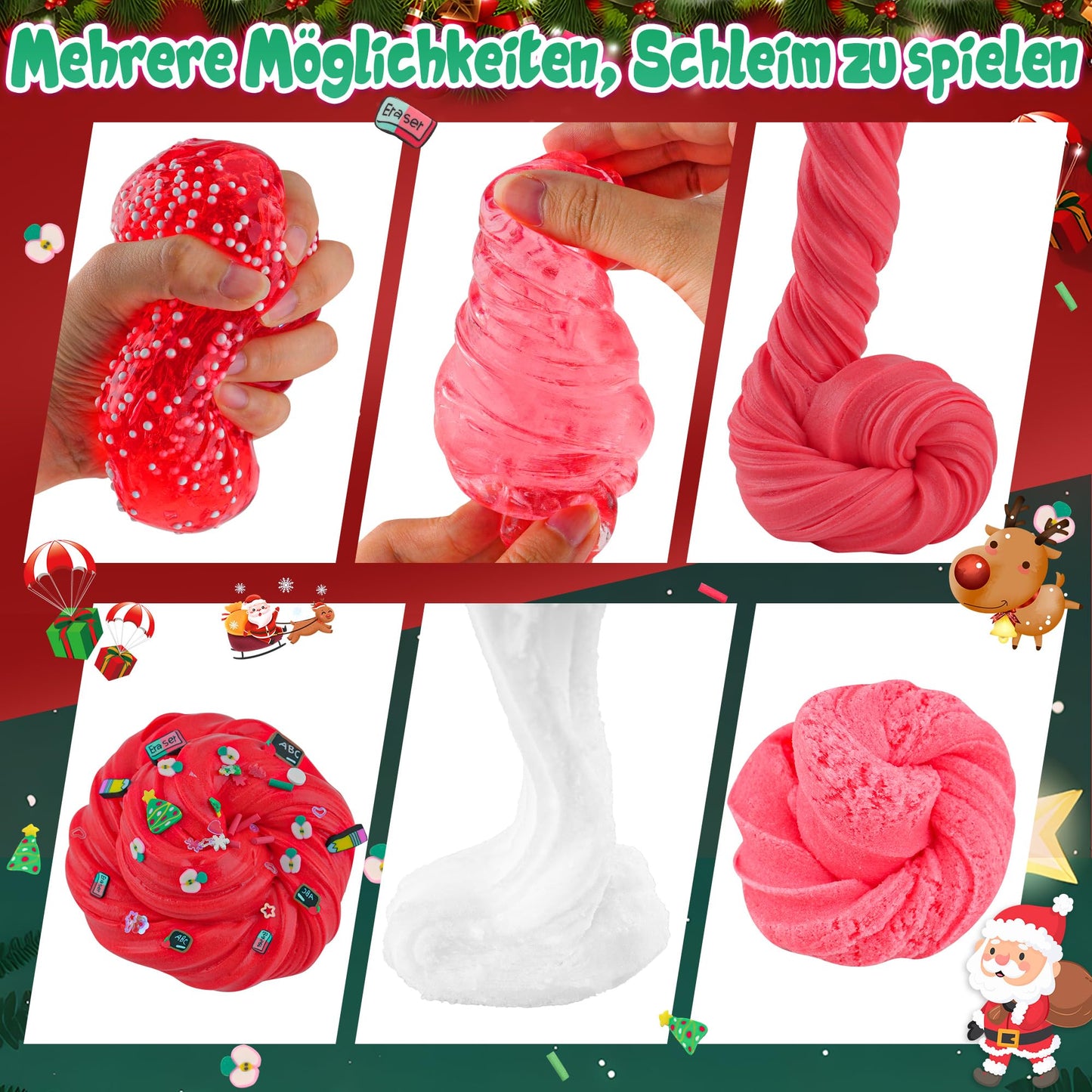 6 Packs Gradient Red Slime Kit - Cloud Slime, Butter Slime & Clear Slime, Crunchy Slime For Kids With Classroom Slime Add-Ins, Non Stick Slime Party Favors For Girls And Boys, 360Ml Educational Toys