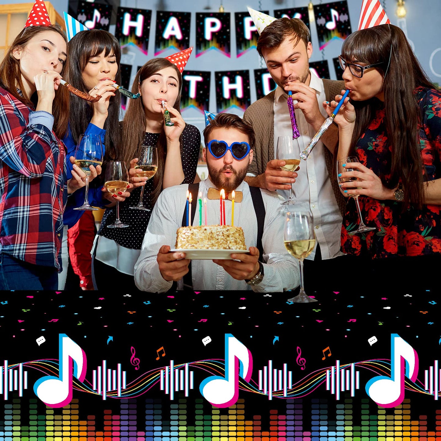 Music Party Supplies Disposable Paper Plates Napkins Cups Tablecloth And Banner For Girls Boys Music Party Birthday Decorations,