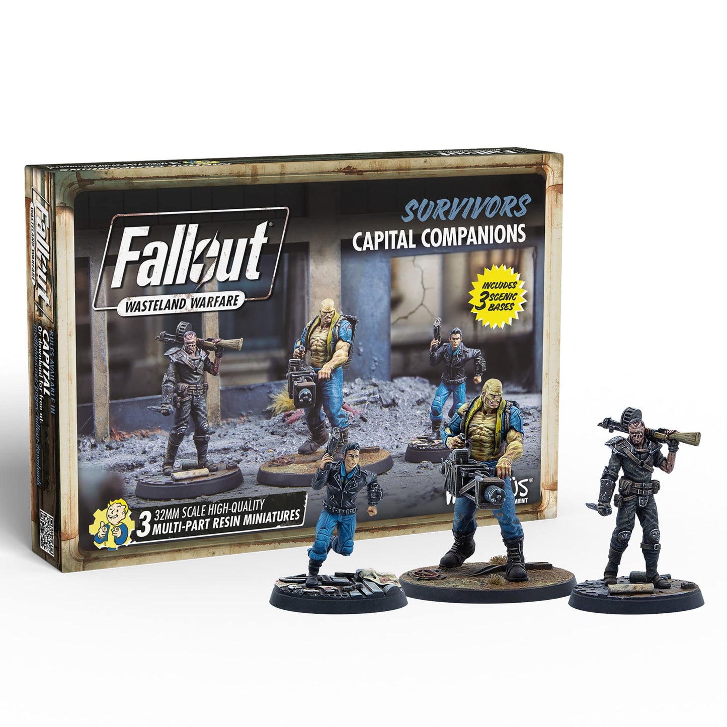 Modiphius Fallout Wasteland Warfare: Survivors: Capital Companions - 3 Miniatures, 32Mm Unpainted Resin Figures, Capital Wave