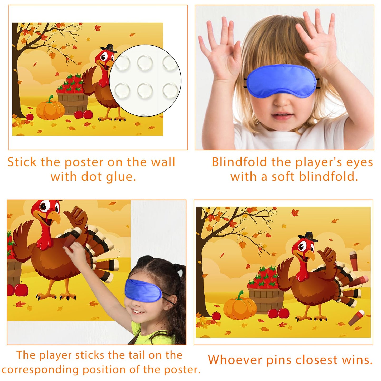 Morcheiong Pin The Tail On The Turkey Thanksgiving Game With 48 Tails, Thanksgiving Party Favors Activities Supplies Decorations For Kids