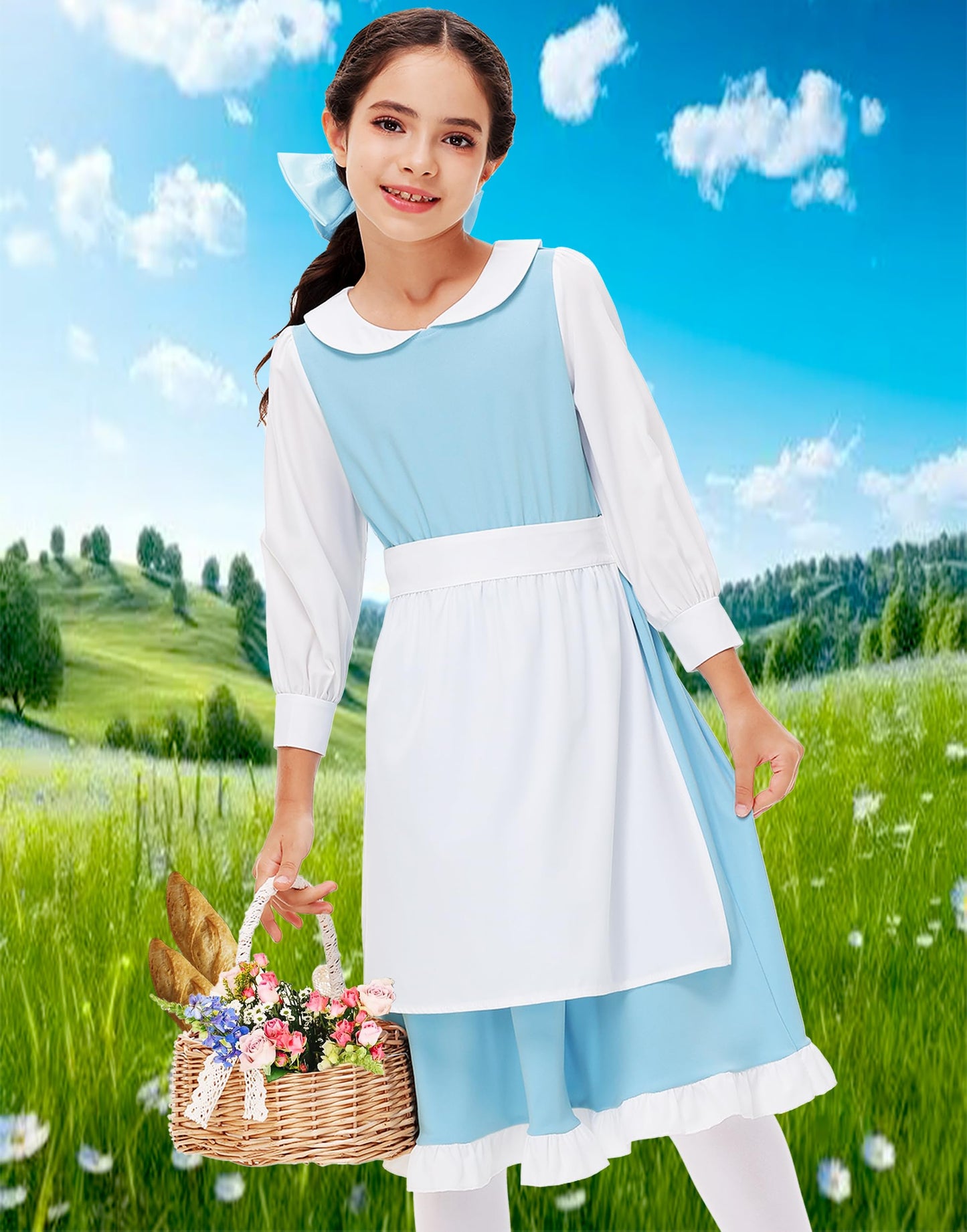 Girl'S Belle Halloween Dress Blue Princess Outfits Beauty Masquerade Party Maid Dresses 9-0 Years
