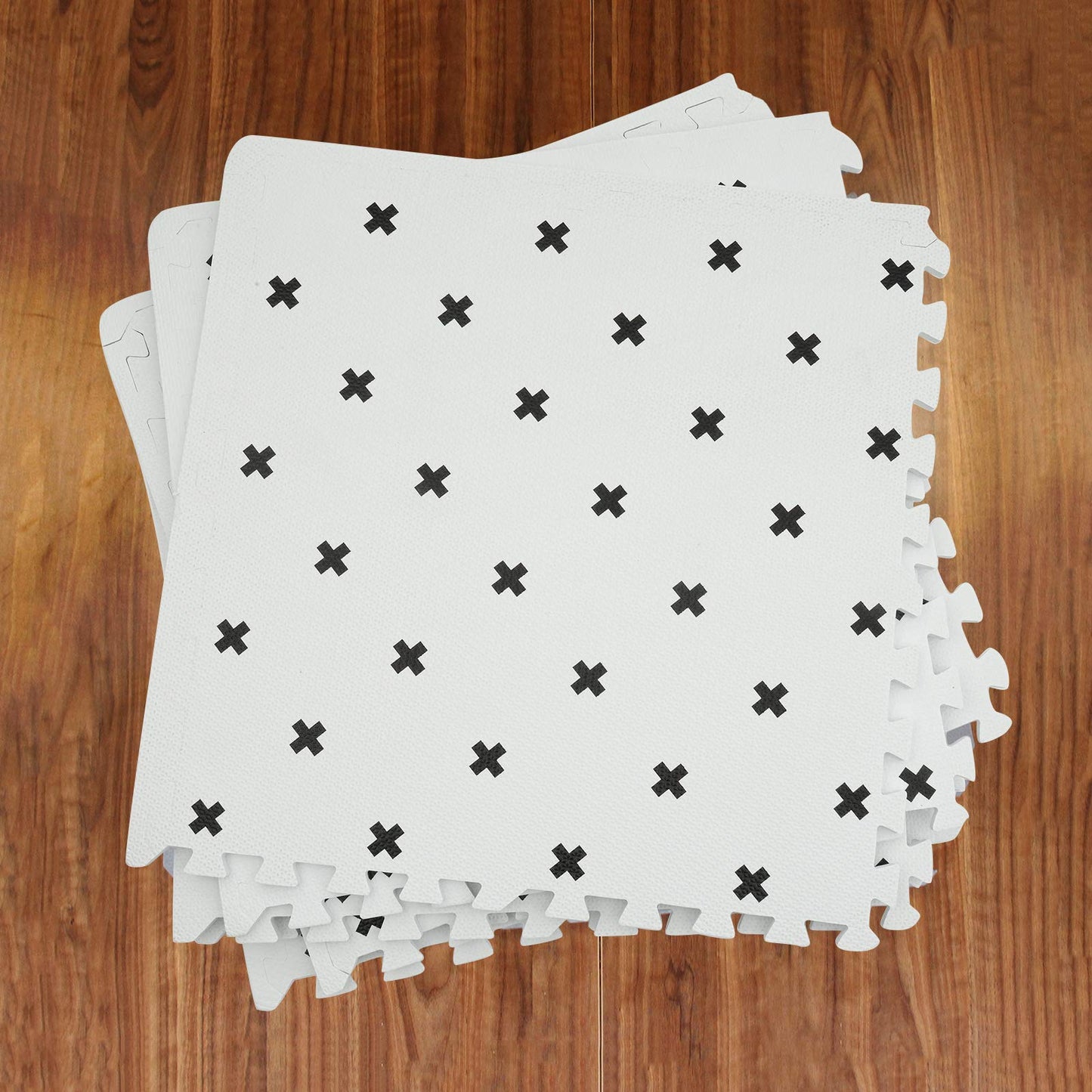 TCBunny Extra Large Baby Foam Play Mat - 4FT x 6FT Non-Toxic EVA Puzzle Mat (White with Black Cross) - Model jrcb-109