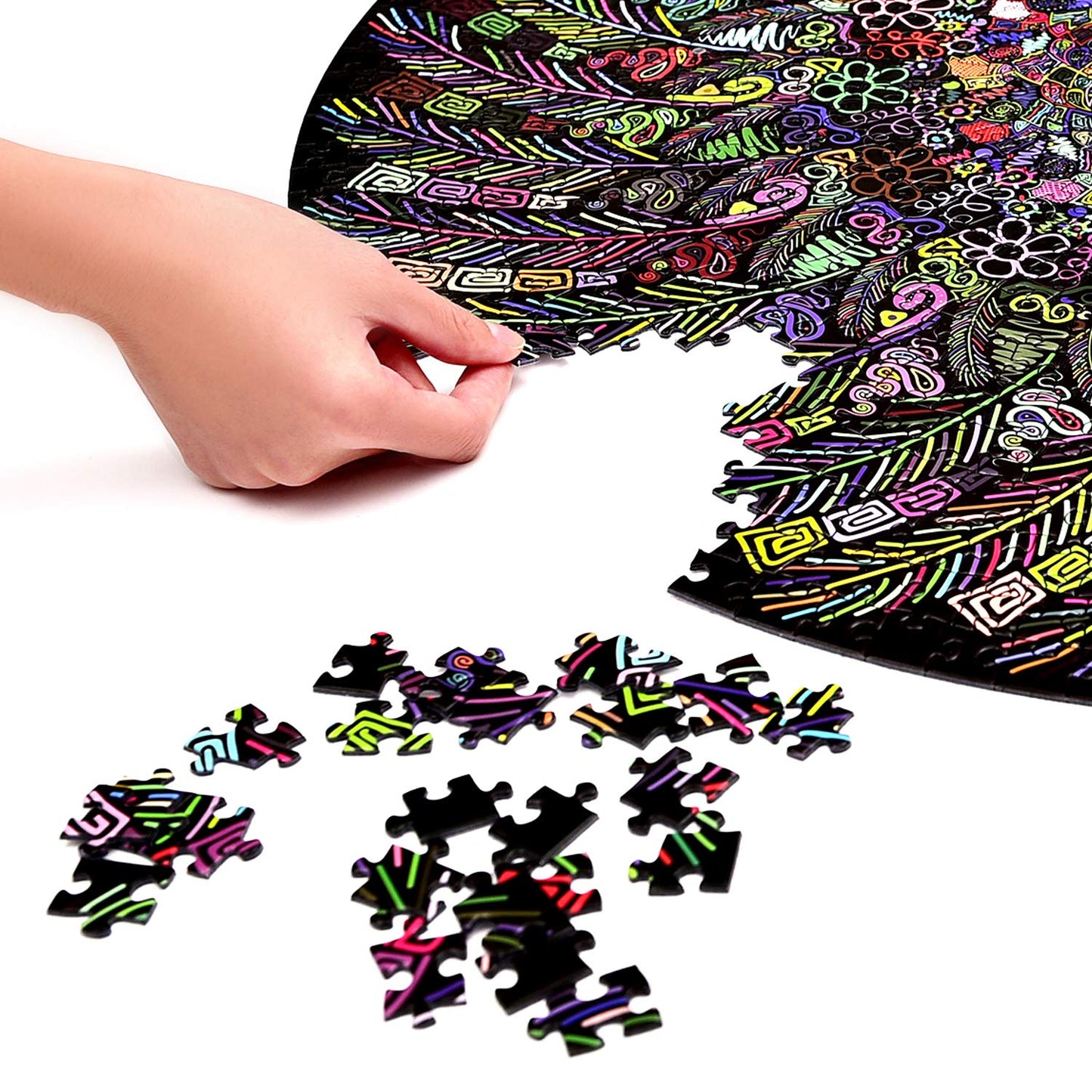 Bgraamiens Puzzle-The Indian Feather-1000 Pieces Round Puzzle Color Challenge Jigsaw Puzzles For Adults And Kids