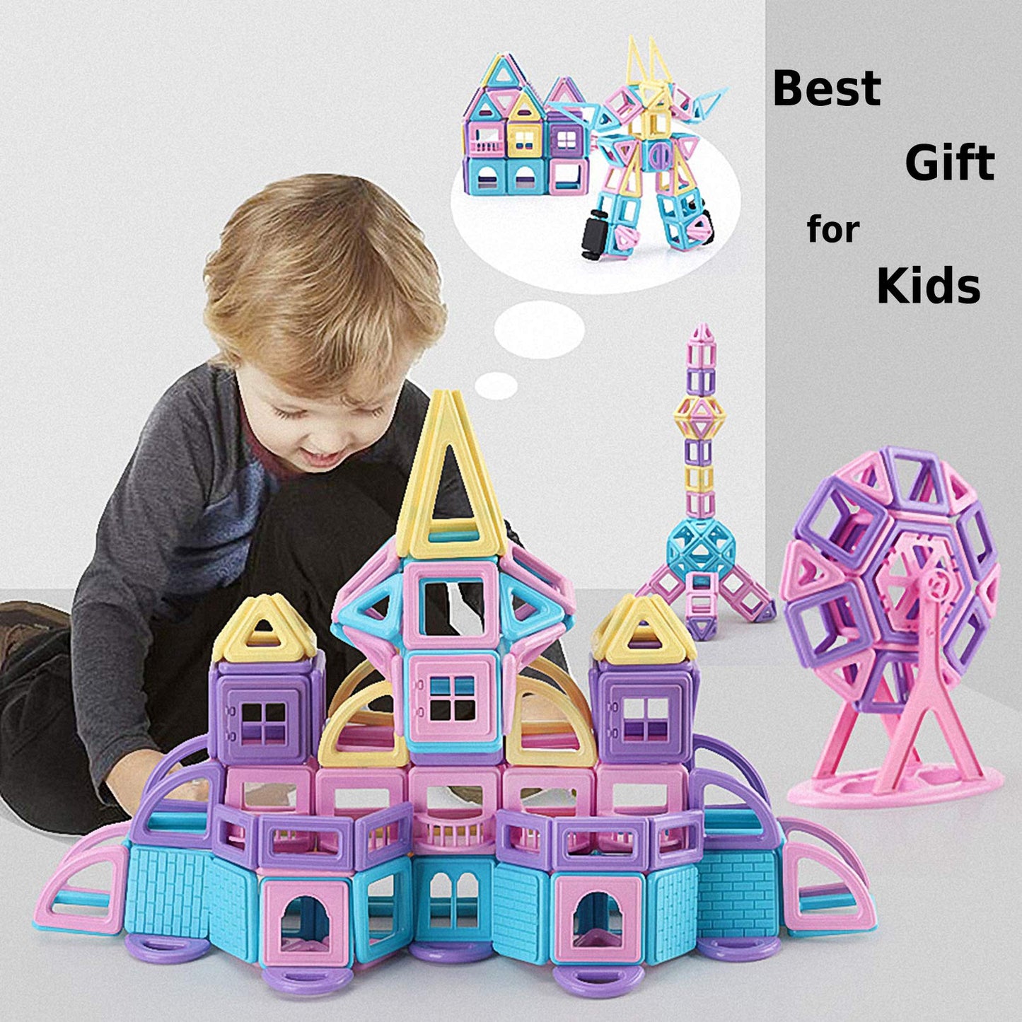 ASOK Magnetic Blocks Magnetic Tiles 133pcs 3D Castle Educational Learning and Development Toys for 3 4 5 6 7 8 9 Years Old Boys