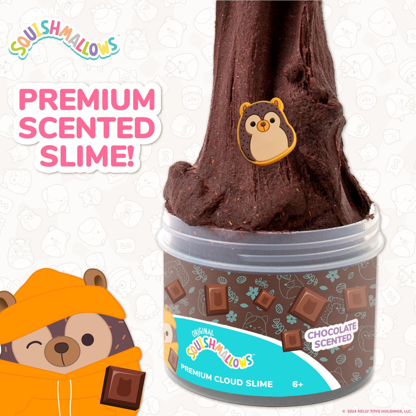 Original Squishmallows Hans The Hedgehog Premium Scented Slime Chocolate Scented, 8 Oz. Scented Slime, 2 Fun Slime Add Ins, Pre-Made Slime For Kids, Great 6 Year Old Toys, Super Soft Sludge Toy