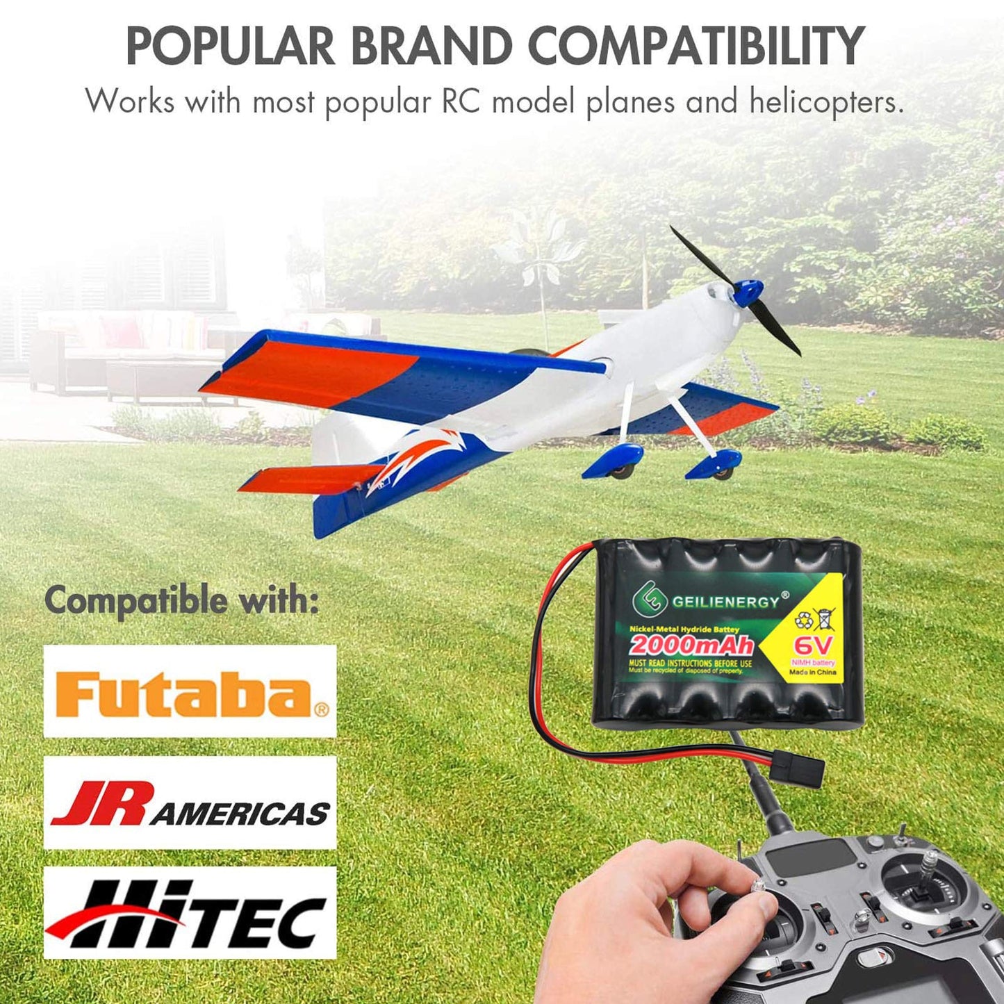QBLPOWER 6V 2000mAh NiMH RX Battery Packs with Hitec Connector for RC Aircrafts and Walking Robot Rechargeable (2 Pack)