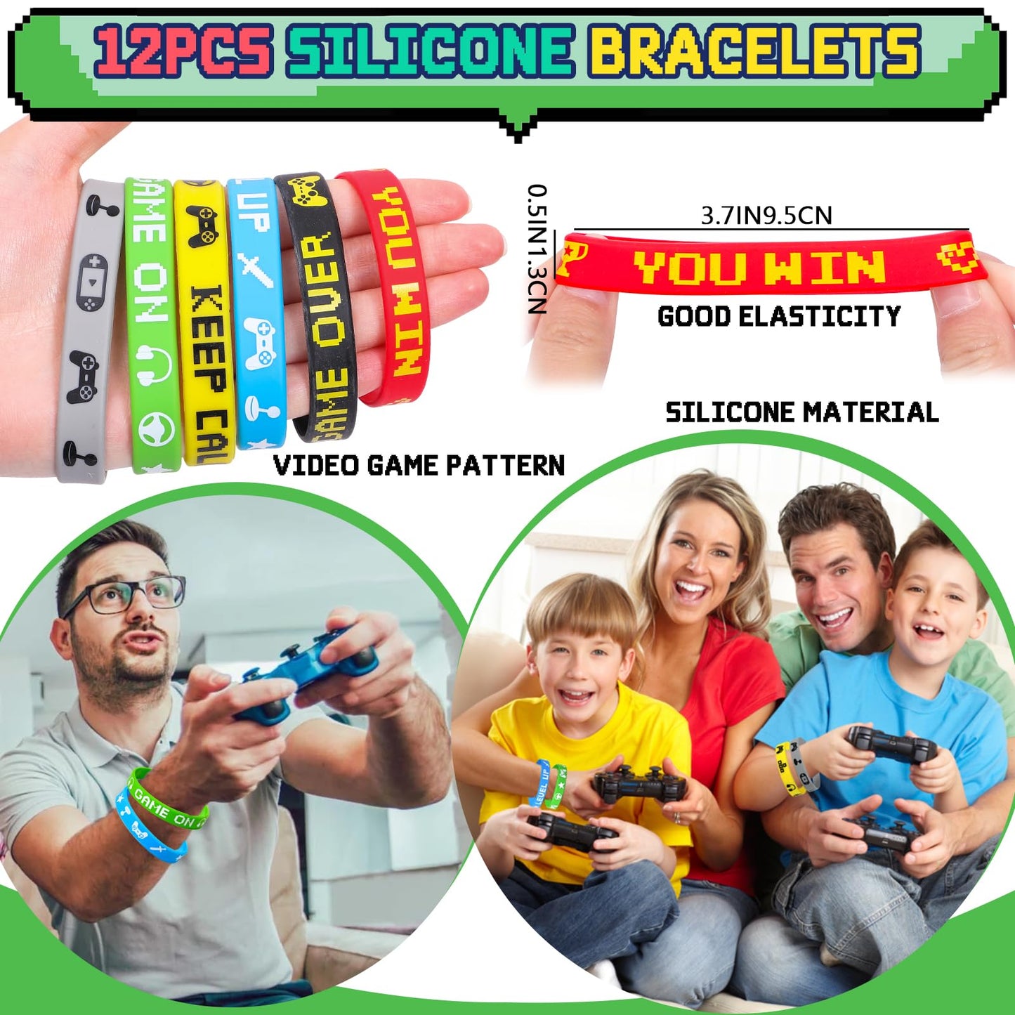 Winrayk 12 Sets Video Game Party Favors Gamer Birthday Supplies, Gaming Drawstring Bags Glow In The Dark Tattoos Stickers, Video Game Gifts Toys Game On Goodie Bag Stuffers Gamer Party Favors Supplies