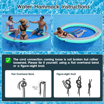 AWEMUFA 8ft Floating Ring Lake Raft - Inflatable Water Hammock, Mint Green, 8 Inch Thickness, Multi-Person Party Float
