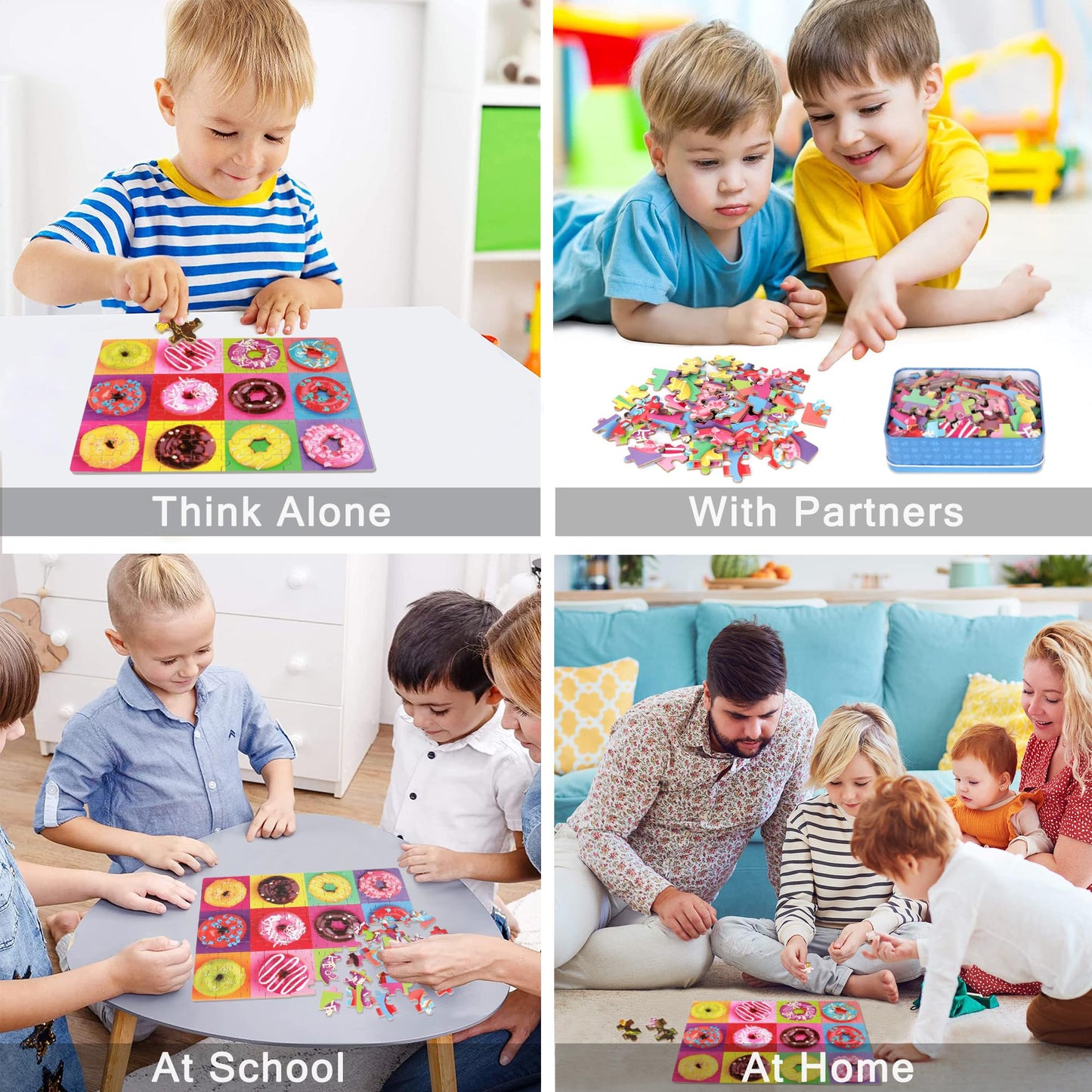 Lelemon Puzzles For Kids Ages 4-8,Donut Puzzle 100 Piece Puzzles For Kids In A Metal Box, Educational Kids Puzzles Jigsaw Puzzles 100 Piece Puzzle Games Puzzle Toys For Girls And Boys