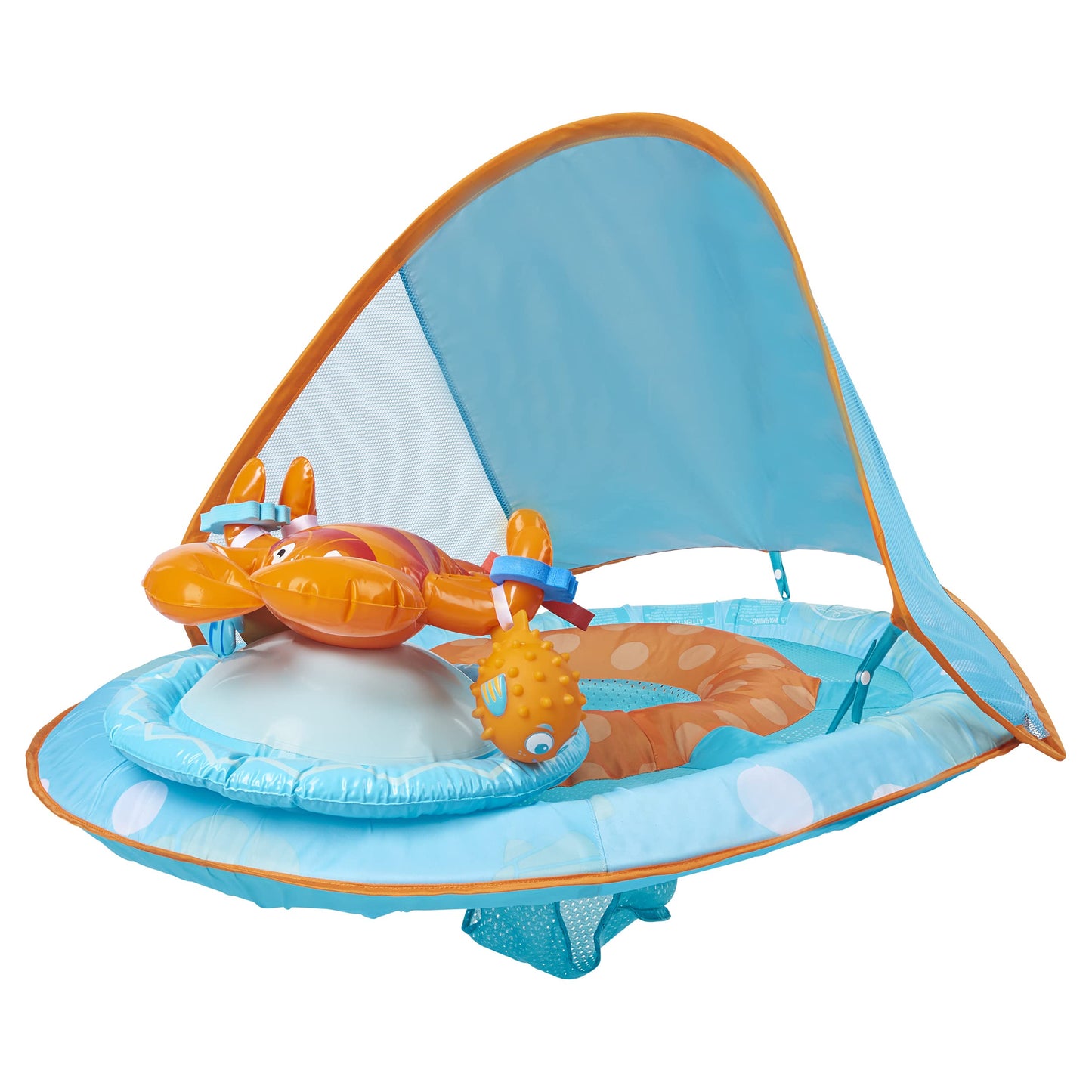 Swimways Baby Spring Float Activity Center With Canopy - Blue/Orange Lobster