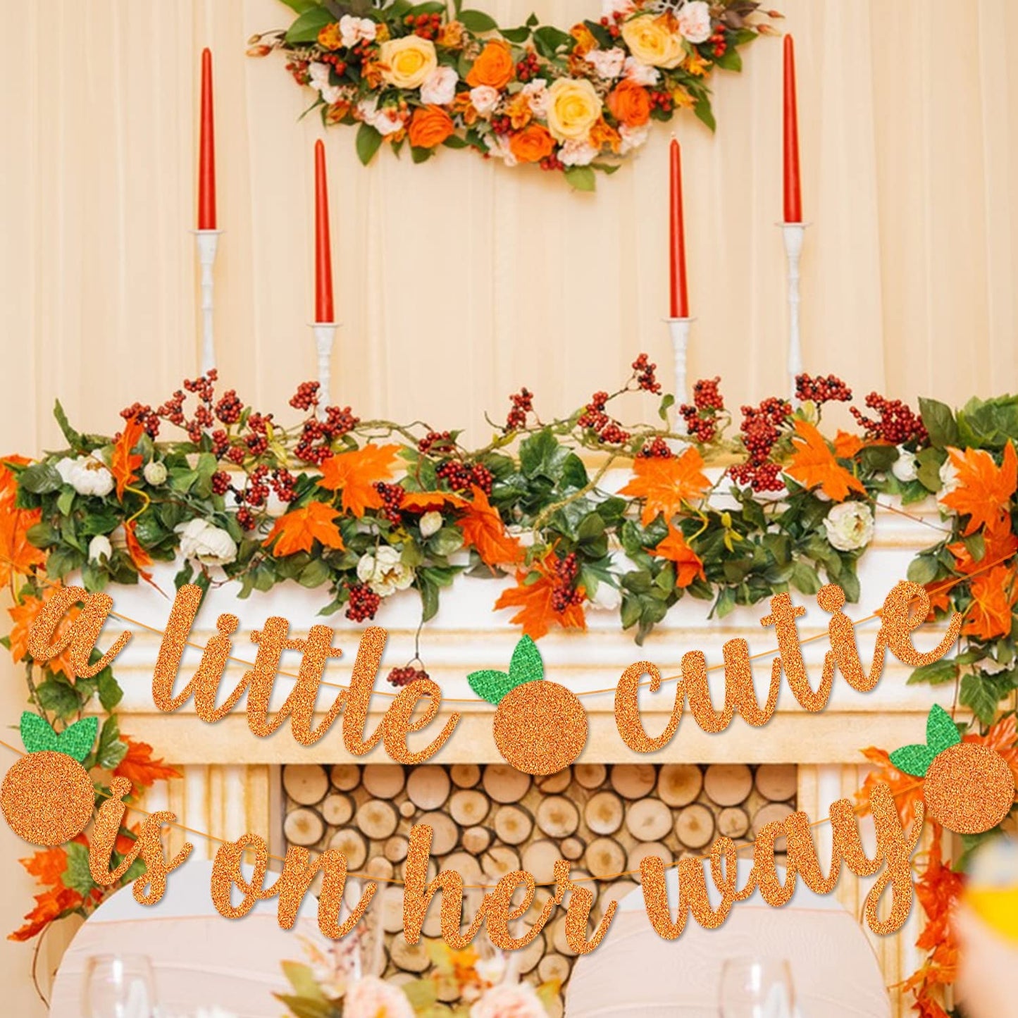 A Little Cutie Is On Her Way Banner, Little Cutie Banner, A Little Cutie Is On The Way Baby Shower Decorations, Girl Orange Theme Birthday Party Decorations Supplies