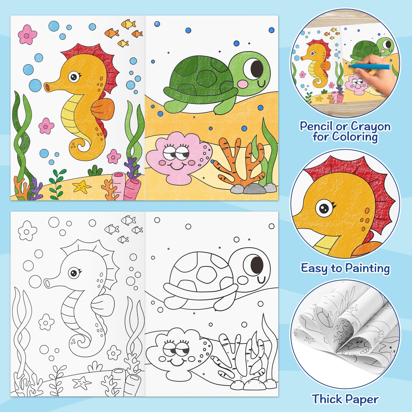 Japbor Ocean Animals Coloring Books - 24Pcs Under The Sea Mini Colouring Book Bulk For Kids Party Favors, Sea Animal Summer Diy