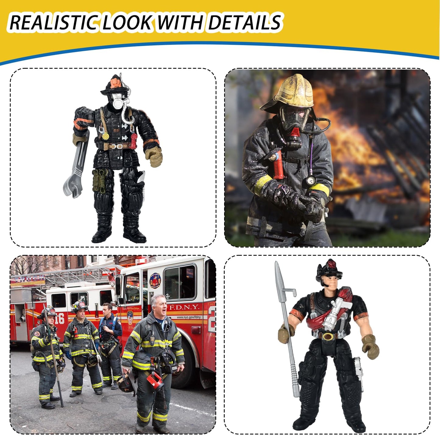 8 Pieces Firefighter Action Figures, Fireman Toys For 3 4 5 6 7+ Year Old Boys, 4-Inch Toy Figure & Playsets With Accessories, Ideal Gifts For Boys Girls Kids, Christmas Stocking Stuffers Party Favor