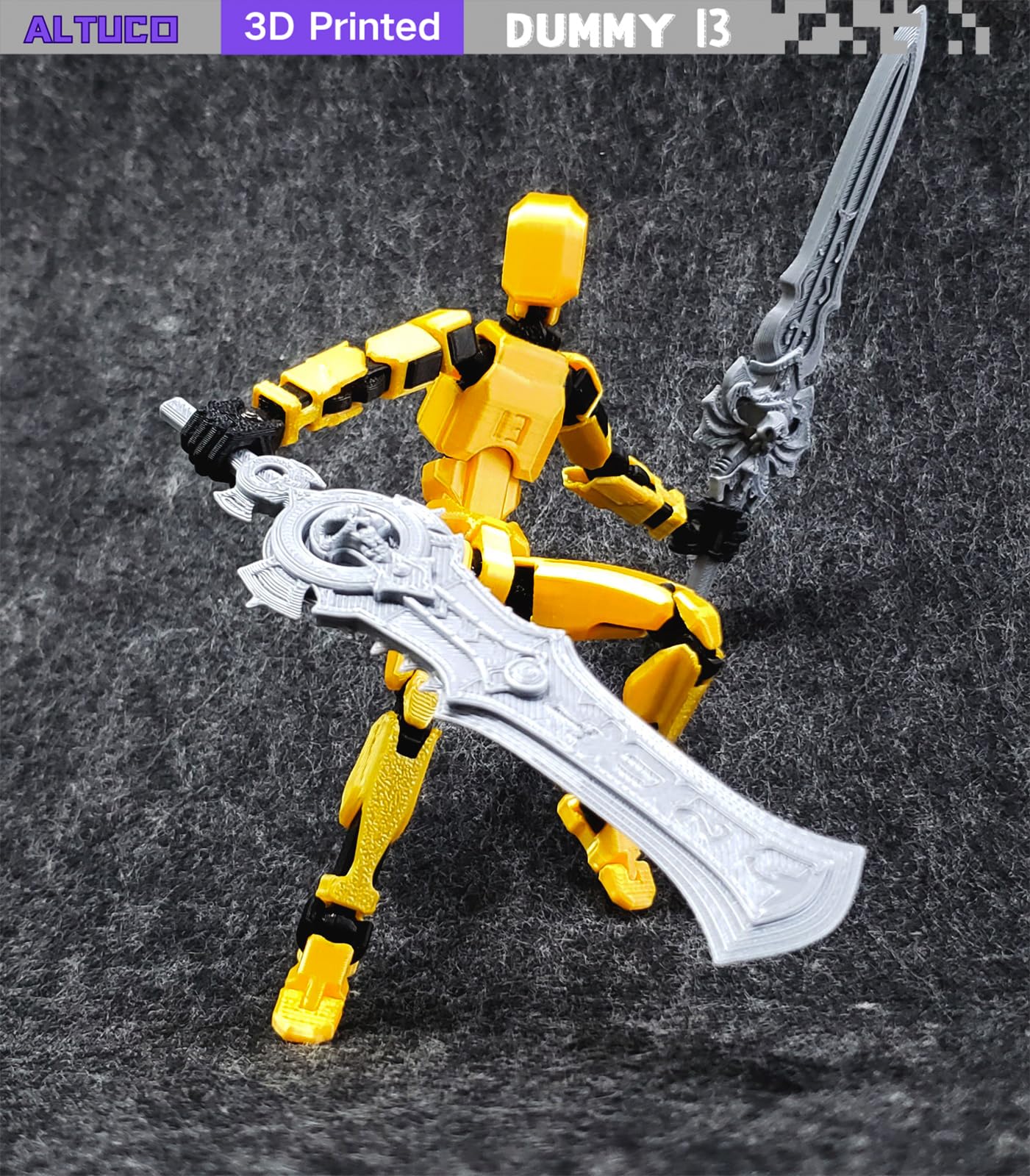 Altuco Assembled T13 Action Figure With Multiple Accessories, Gold 3D Printed Multi-Jointed Titan 13 Figure,Dummy 13 Desktop Dec