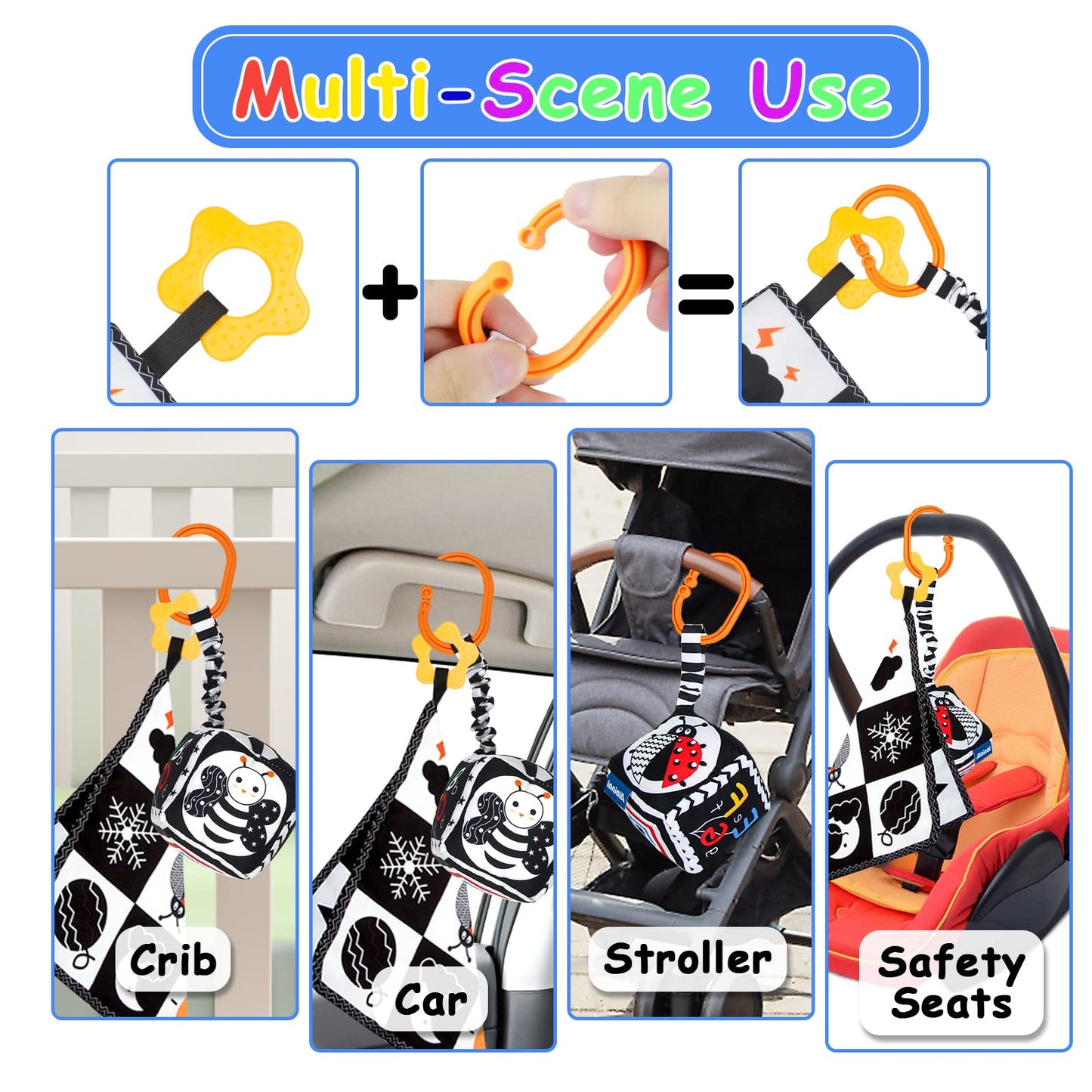 KUANGO 3 PCS Black and White High Contrast Baby Toys Newborn Toys 0-6 Months, Visual Stimulation Sensory Soft Book, Infant Tummy