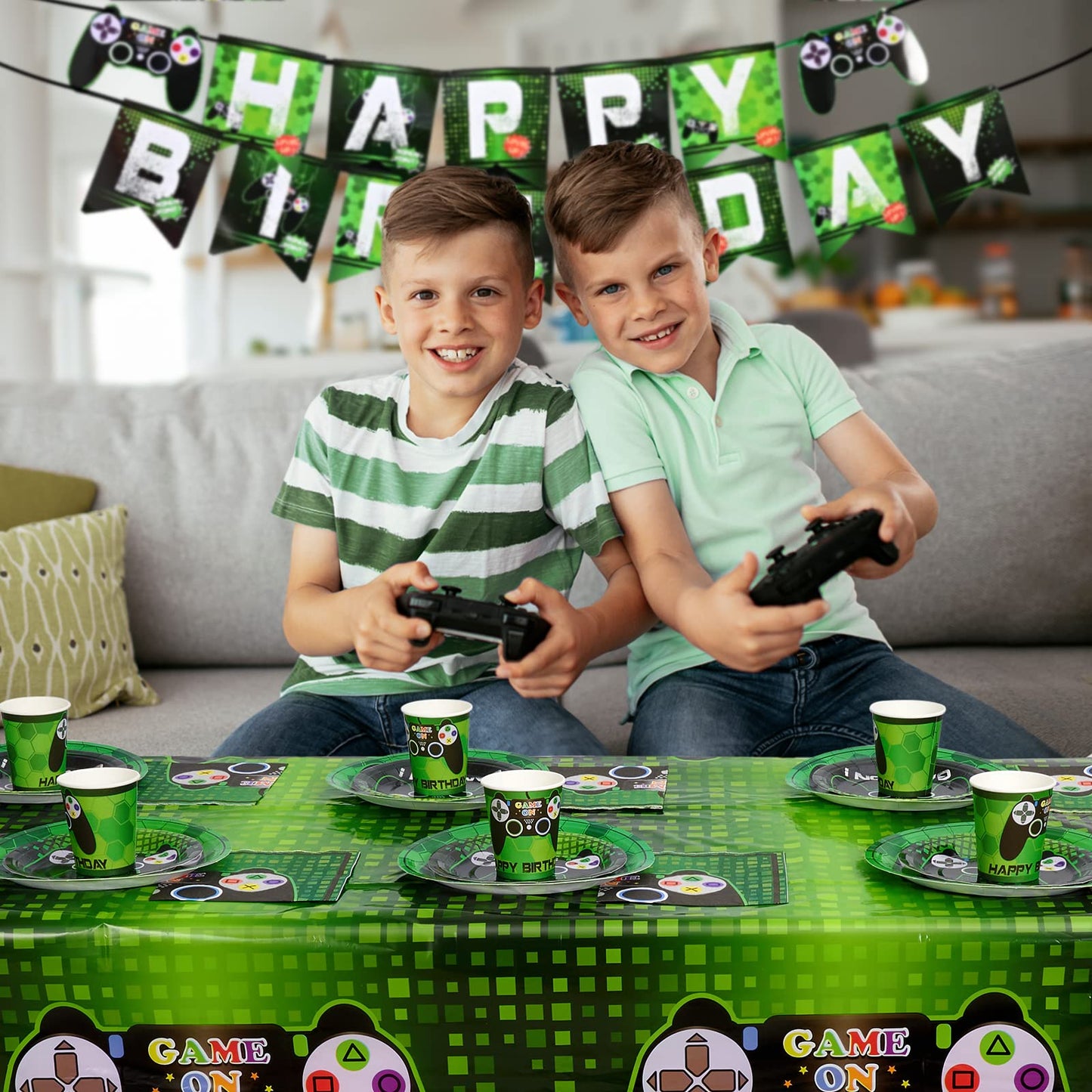 Wernnsai Video Game Table Covers - 108''X 54'' Disposable Printed Plastic Tablecloth, Party Supplies For Kids Player Geek Game Themed Party Decoration