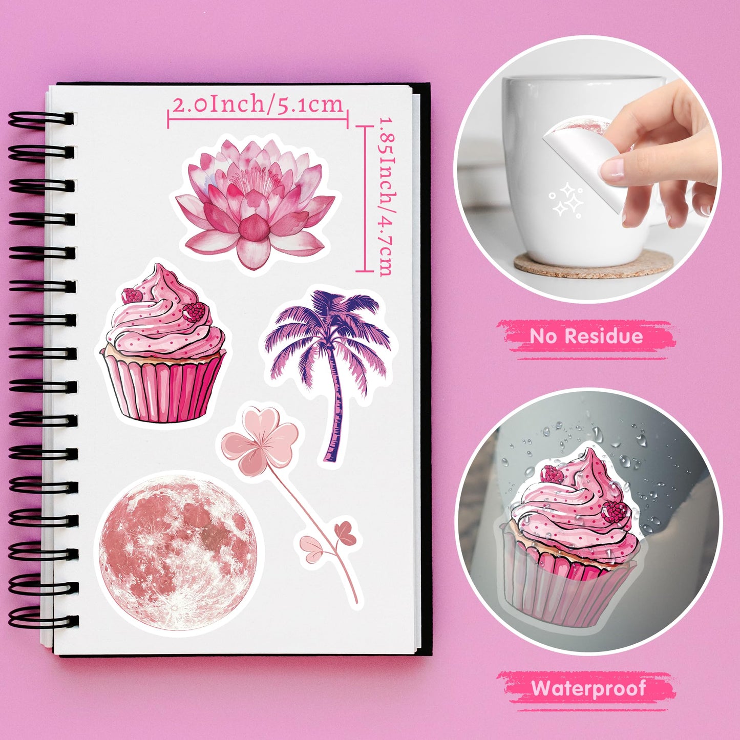 102 Pcs Preppy Stickers,Pink Stickers Supplies Pink Party Suitable For Unique Designed Vinyl Waterproof Stickers For Hydroflask