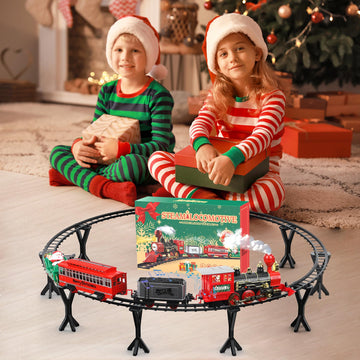 Christmas Train Set With Bridge,Smoke, Light And Sounds Effect, Kids Electric Train Set, Toy Train Set For Around Tree, Train To