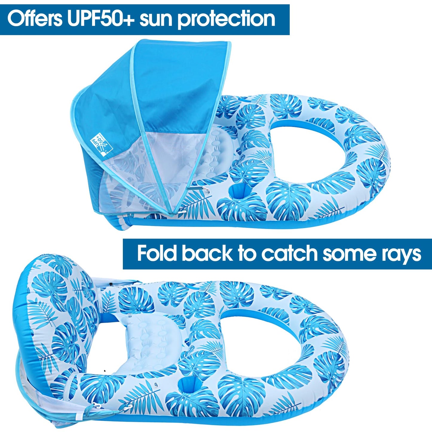 Coolcooldee Pool Lounge Float With Canopy Upf50+,Extra Large Pool Floats For Adults Heavy Duty,Inflatable Lounger Float With Cup Holder & Backrest,Footrest