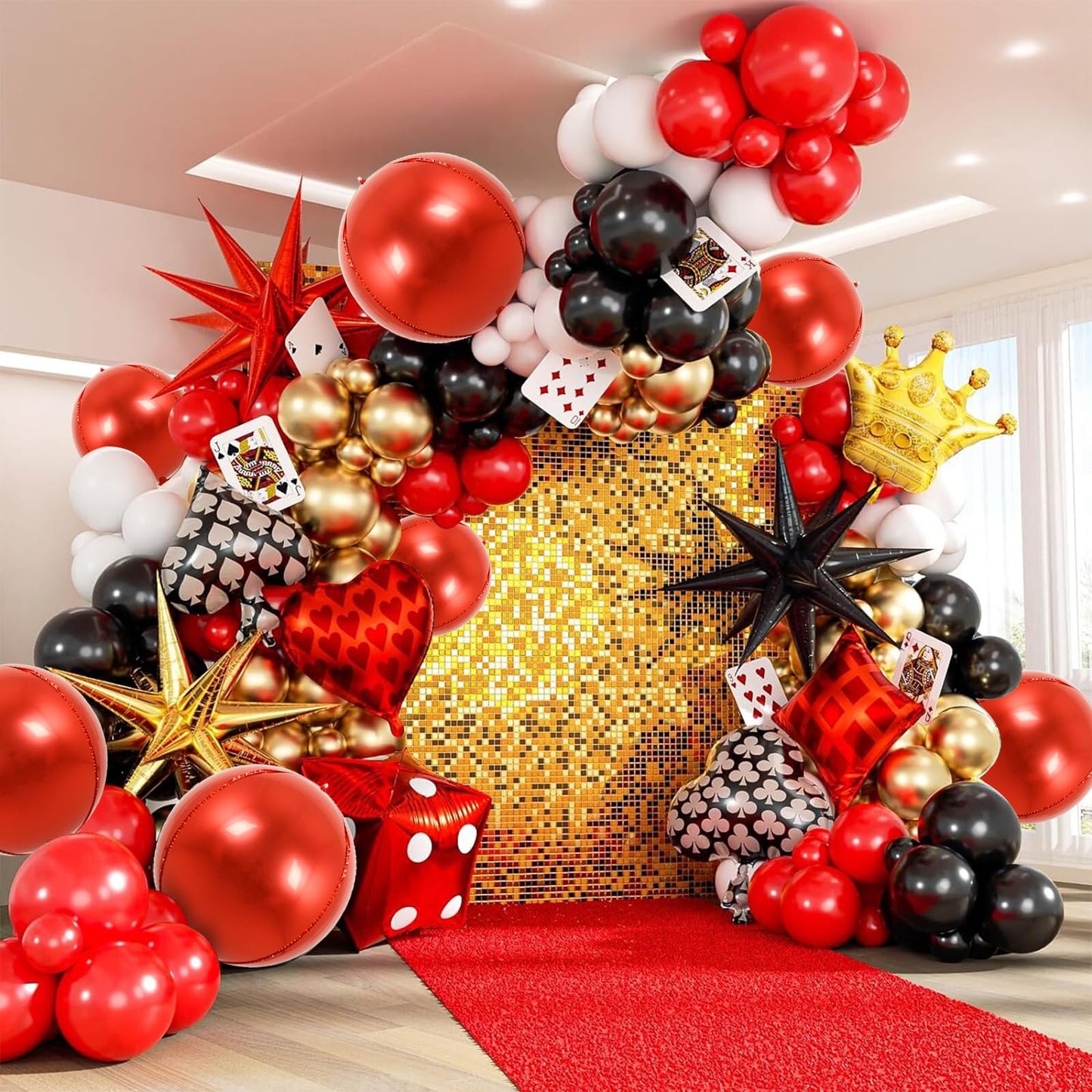 TONIFUL 16Pcs Large Red 4D Giant Round Foil Balloon 4D Mirror Metallic Mylar Sephere Balloons for Christmas New Year Birthday Pa