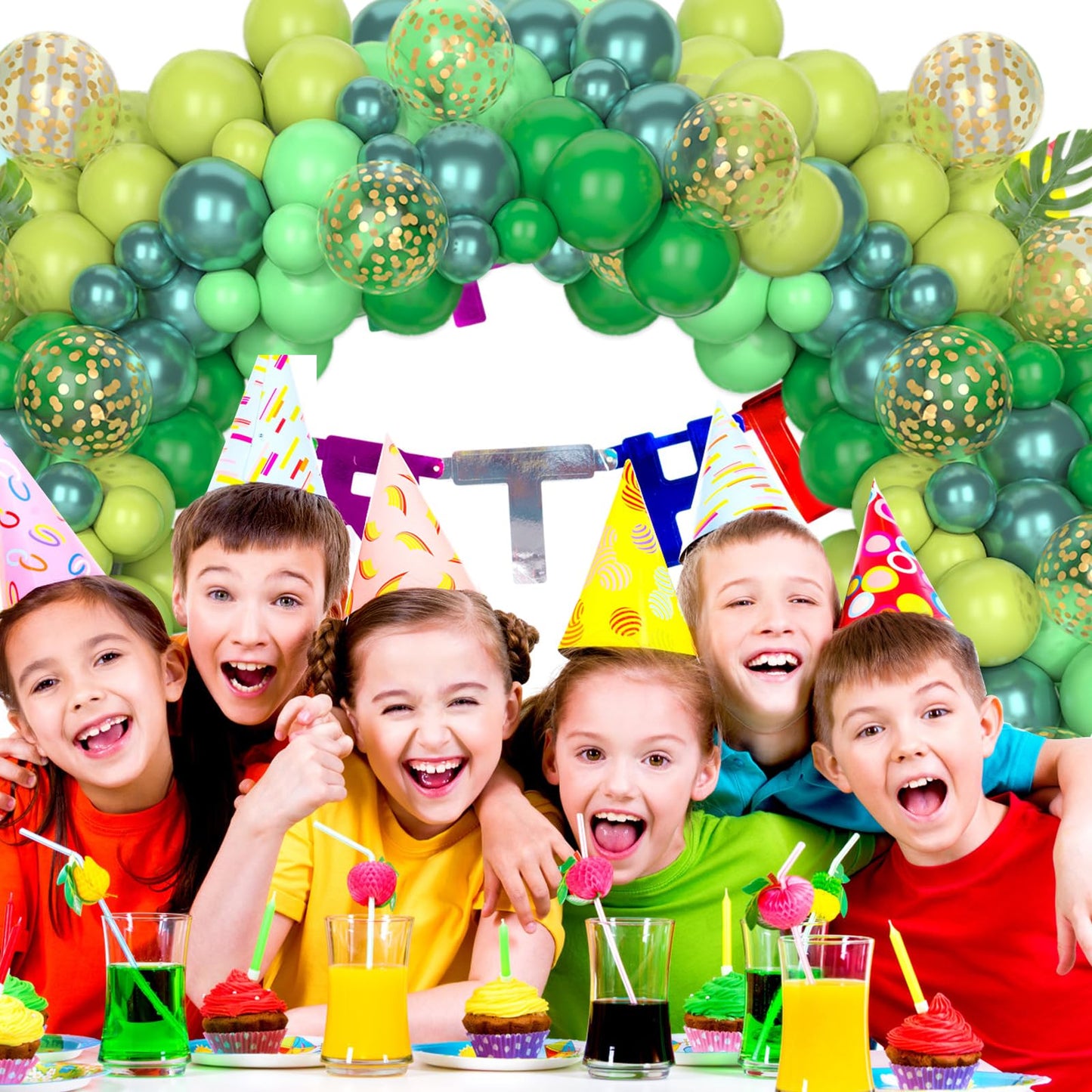 Paready Green Balloon Arch Kit, 120Pcs Dark Green Balloon Garland Kit Light Fruit Green Metallic Green Party Balloons Gold Confe