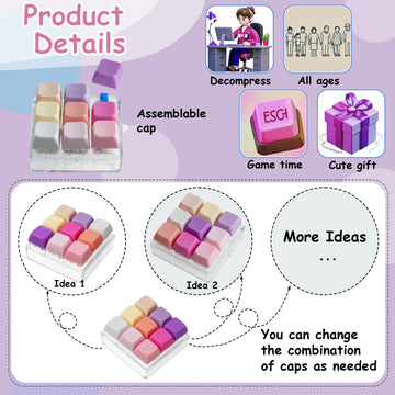 XiawaLangzhuo 9-in-1 Keyboard Fidget Toy - Plastic Stress Relief Clicker - 60 x 30 mm - Pink Purple