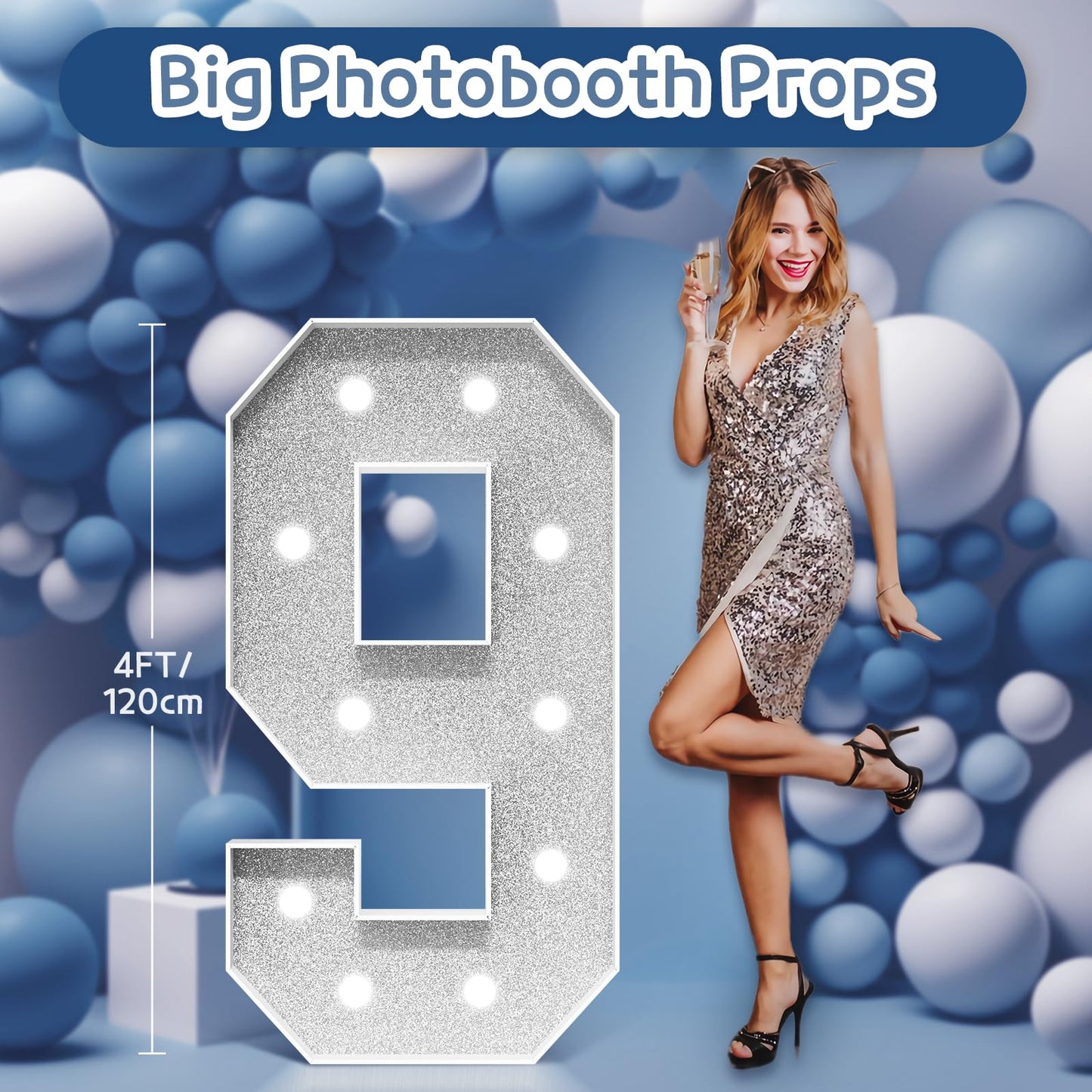 Imprsv Marquee Numbers Silver Birthday Decorations: Large 4 Feet Tall Light Up Numbers 19Th 29Th 90Th Party Decor Big Mosaic Car