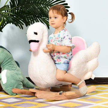 Qaba Kids Plush Rocking Horse Toy with Music, Large, Pink and White, for Children 18 Months and Up