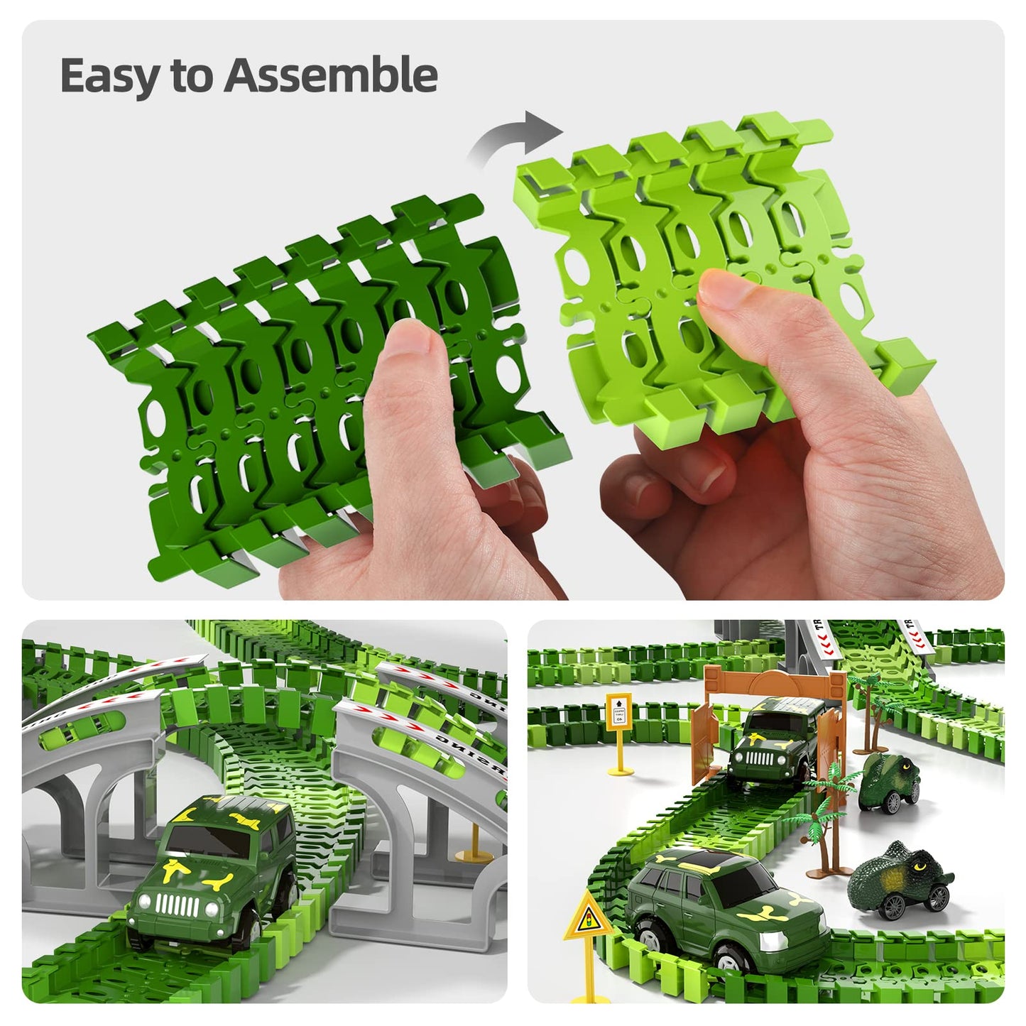 Ihaha 169 Pcs Dinosaur Race Car Track Toys For Kids Toddler Boys Ages 1-3 3-5 4-7, Dinosaur Race Tracks Toys With Light, Sound &