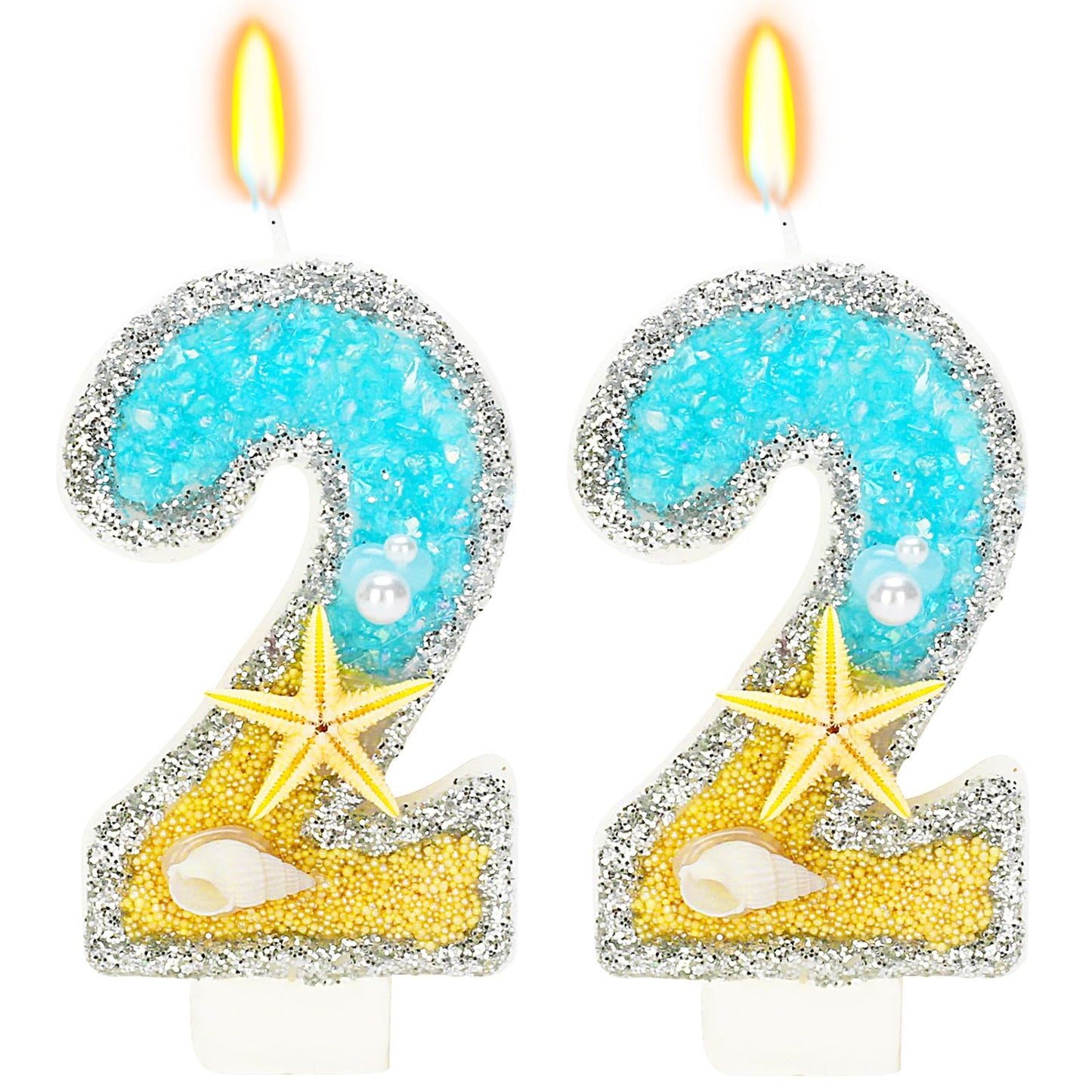 ElekFX 22th Birthday Candle for Cake, Beach Starfish Sequins Number Cake Candles, 2.76 inch Number 22 Happy Birthday Candle, Cak