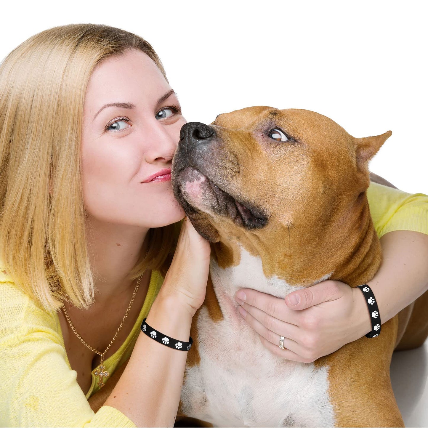 48 Pieces Paw Print Rubber Bracelets Multicolor Silicone Stretch Wristbands for Birthday Party Supplies, Black, White