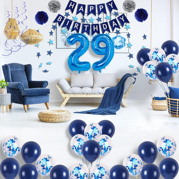 Naninuneno 29Th Blue Birthday Party Decorations For Boy Girl Men Women, Happy 29 Birthday Balloons Supplies With Happy Birthday