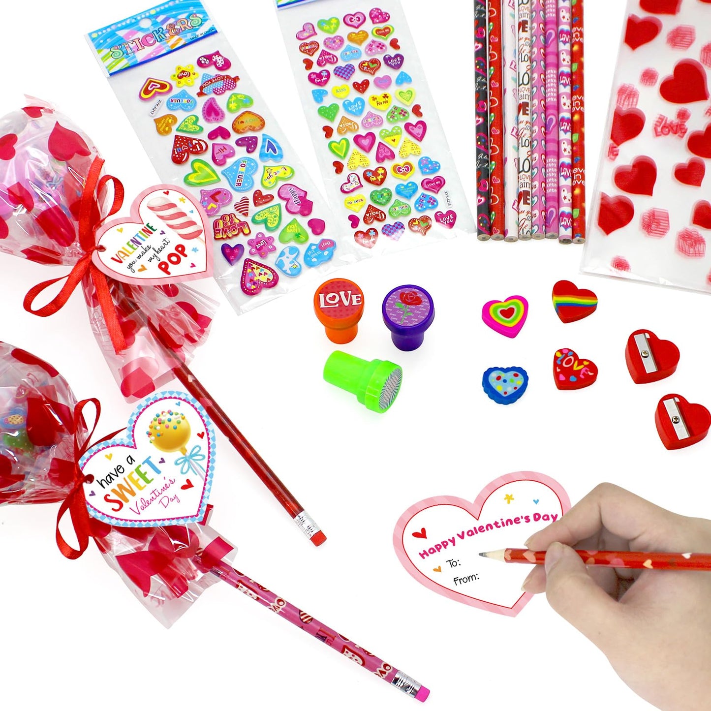Pseutio 24 Pack Valentines Day Gifts for Kids Classroom, Valentines Day Cards for Kids School Valentines Stationery with Valenti