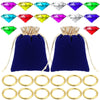 Hanaive 28 Pieces Acrylic Diamond Gems Jewels and Alloy Gold Round Ring Set Ring Pirate Treasure Hunting Birthday Party Favor Su
