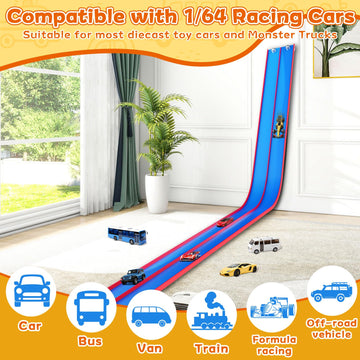 15 Ft Flexible Race Track for Kids - Portable Car Race Track Starter Set with Suction Cups Rolls Up Easy Compatible with 1/64 Diecast Cars Birthday Gift for Boys & Girls Ages 3+ (Blue&Red)