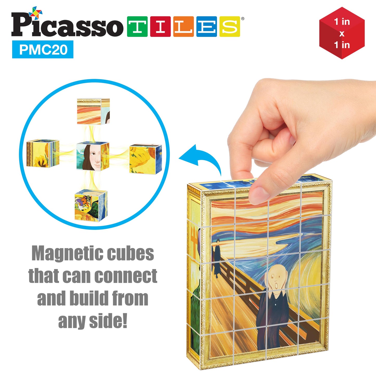 Picassotiles 1 Magnetic Puzzle Building Cubes Blocks For Kids, Van Gogh Puzzle, Mona Lisa Hand Puzzle, Kids Toys 3+ Year Old