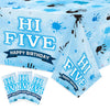 3Pcs Hi Five Party Tablecloths - Blue High 5 Year Old Party Table Covers Decorations 5th Birthday Rectangular Plastic Disposable