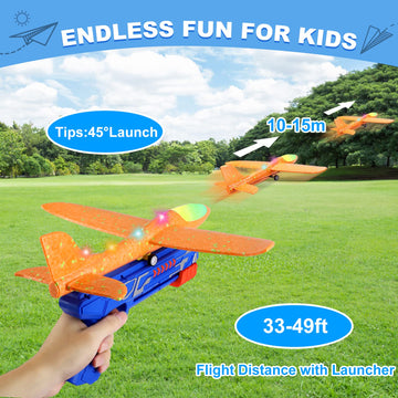 Fuwidvia 3 Pack Airplane Launcher Toys, 2 Flight Modes Led Foam Glider Catapult Plane Toy For Boys, Outdoor Flying Toys Birthday