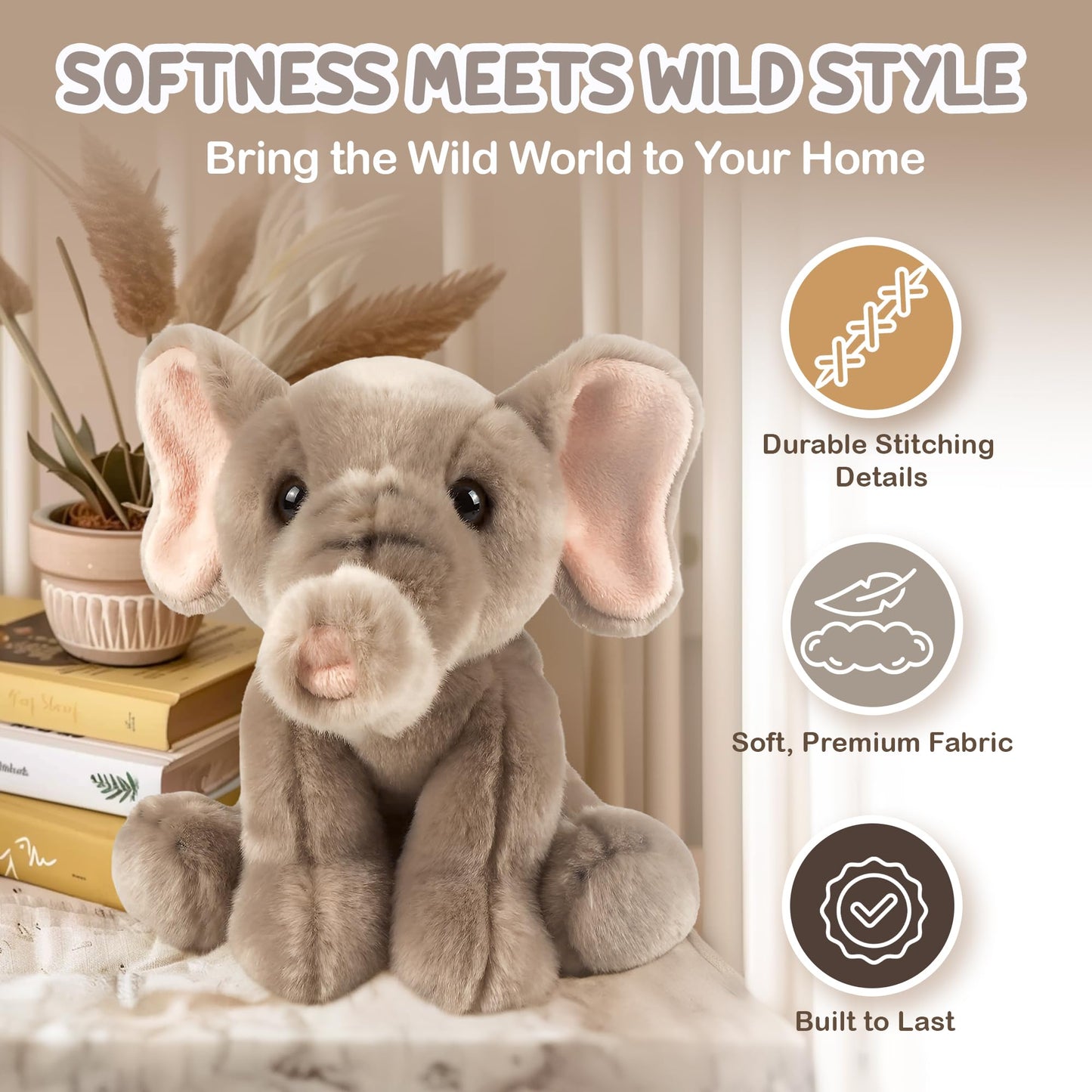 Forest & Twelfth 12 Stuffed Elephant Plush Heirloom Collection Stuffed Animal enhanced Materials Best Gift for Kids Age 3+ Nursery and Room Decor (12'' Elephant)