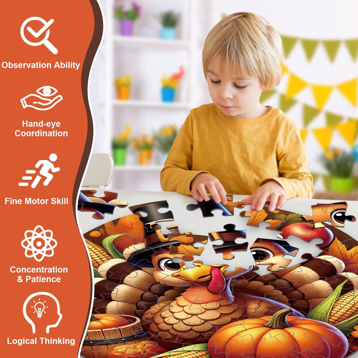 Thanskgiving Floor Puzzles For Kids Age 4-8, 70Pcs Large Thanksgiving Jigsaw Puzzle For Kids 4-8 | Educational And Fun Fall Gifts For Kids